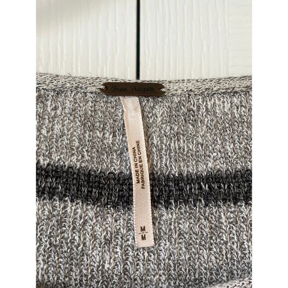 FREE PEOPLE Oversized Cotton Striped Grey Sweater - Picture 4 of 6
